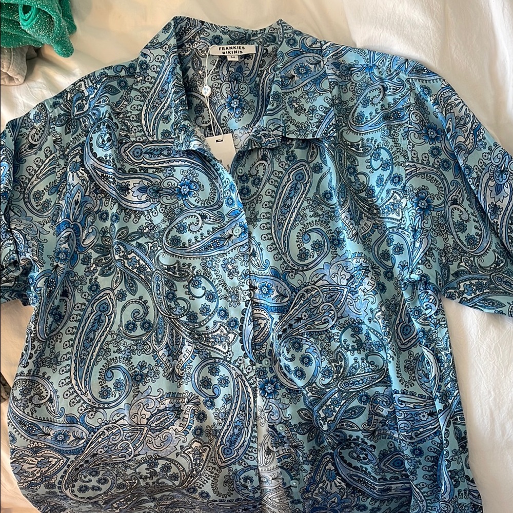 Frankie's Bikinis Blue Paisley Button Down Shirt